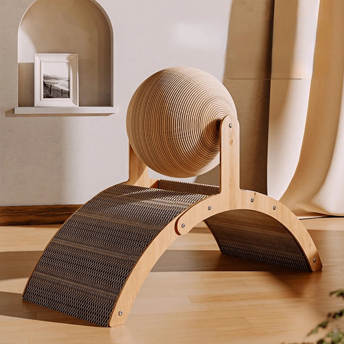 Boule Griffoir avec Arc en Bois pour Chats
