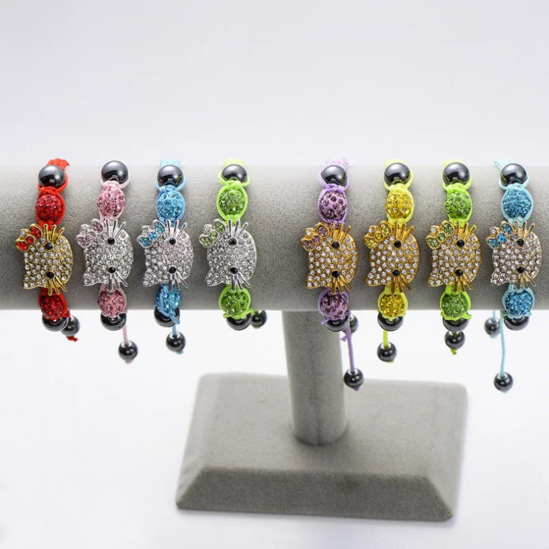 Bracelet Breloques Tête de Chat en Cristal