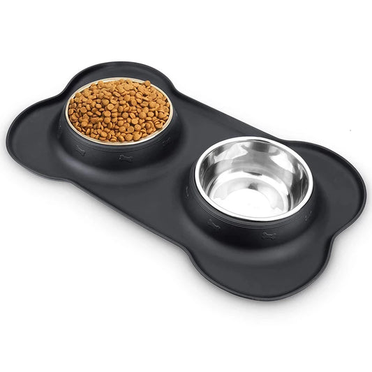 Gamelle Double pour Chat en Silicone et Acier Inoxydable