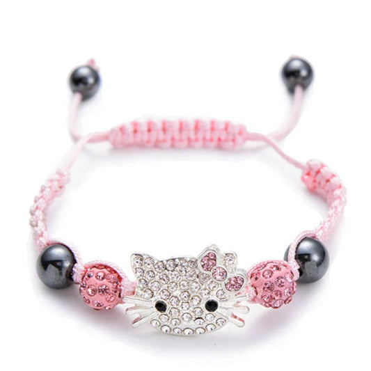 Bracelet Breloques Tête de Chat en Cristal