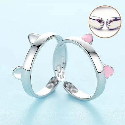 Bague Adorable avec Oreilles et Pattes de Chat Gravées