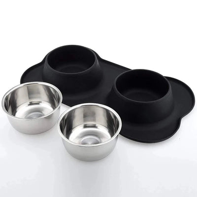 Gamelle Double pour Chat en Silicone et Acier Inoxydable
