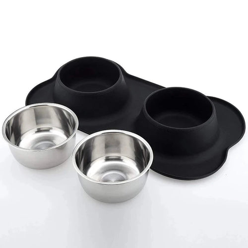 Gamelle Double pour Chat en Silicone et Acier Inoxydable