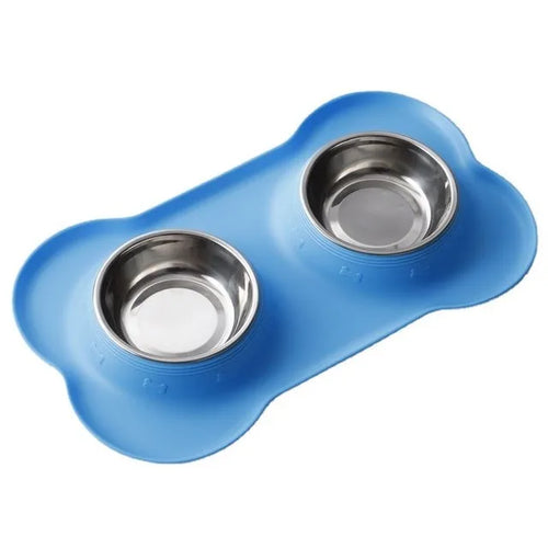 Gamelle Double pour Chat en Silicone et Acier Inoxydable