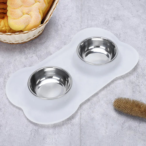 Gamelle Double pour Chat en Silicone et Acier Inoxydable
