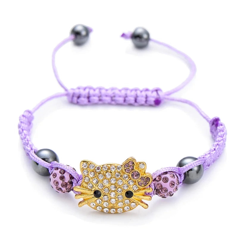 Bracelet Breloques Tête de Chat en Cristal