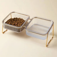 Double Bol Transparent avec Support en Métal pour Chat