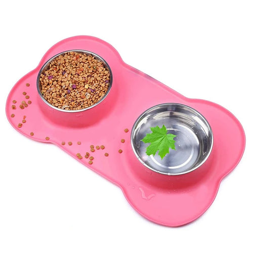 Gamelle Double pour Chat en Silicone et Acier Inoxydable