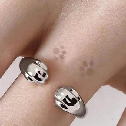 Bague Adorable avec Oreilles et Pattes de Chat Gravées