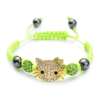 Bracelet Breloques Tête de Chat en Cristal